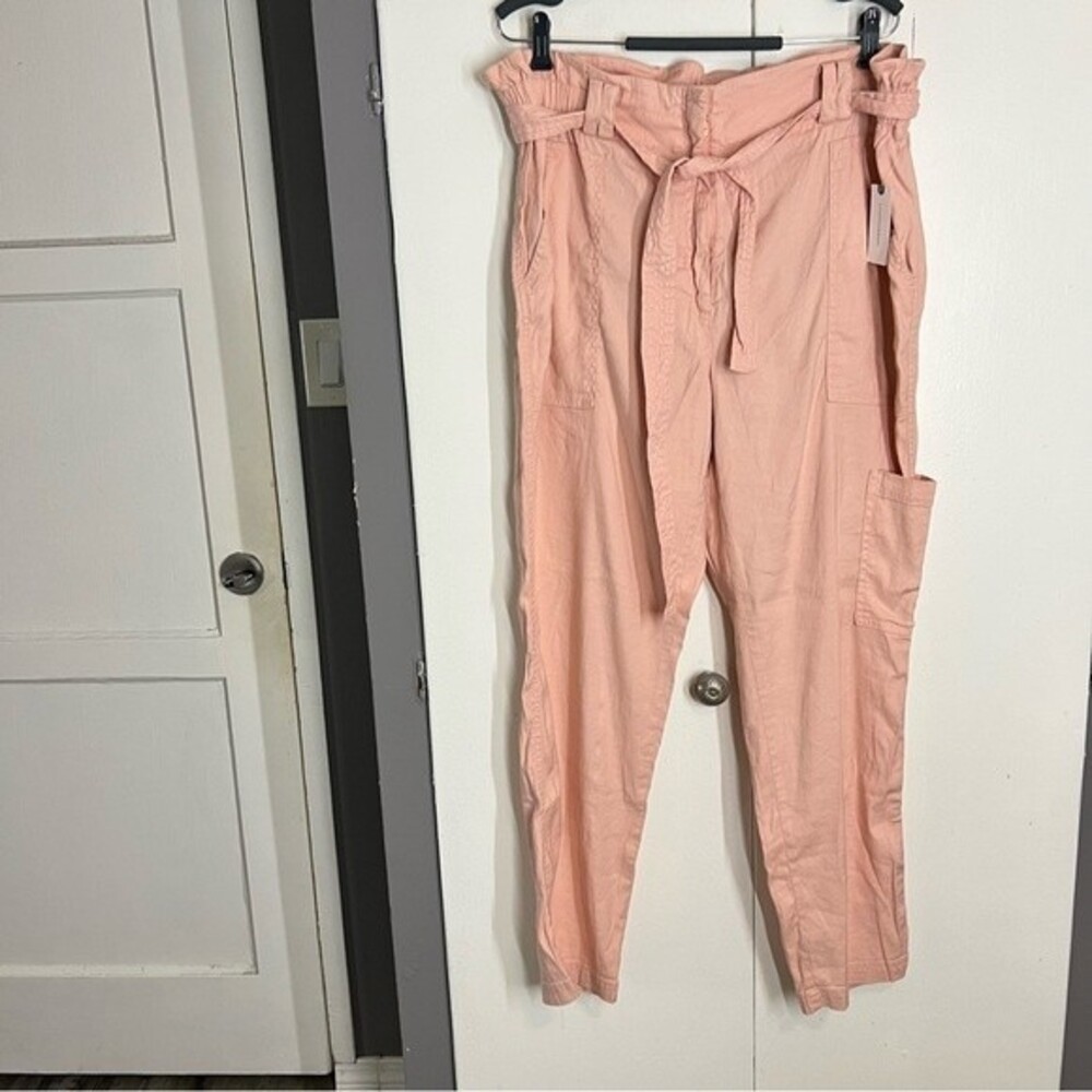 Anthropologie Elevenses Paperbag Pink Linen Pants Size XL